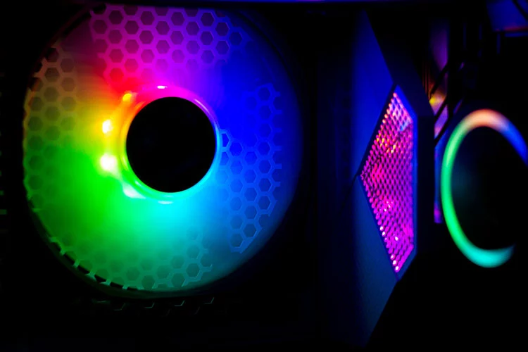 PC system unit and beautiful cooler backlight, new technologies 2019
